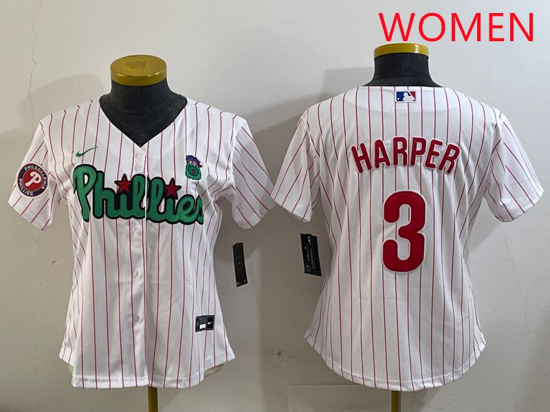 Women Philadelphia Phillies #3 Harper White Stripe Second generation joint name 2025 Nike MLB Jersey style 5